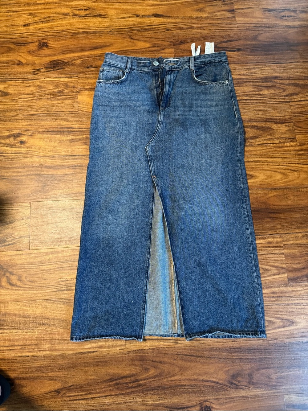 Zara Blue Straight-Leg Denim Maxi Skirt with Front Slit